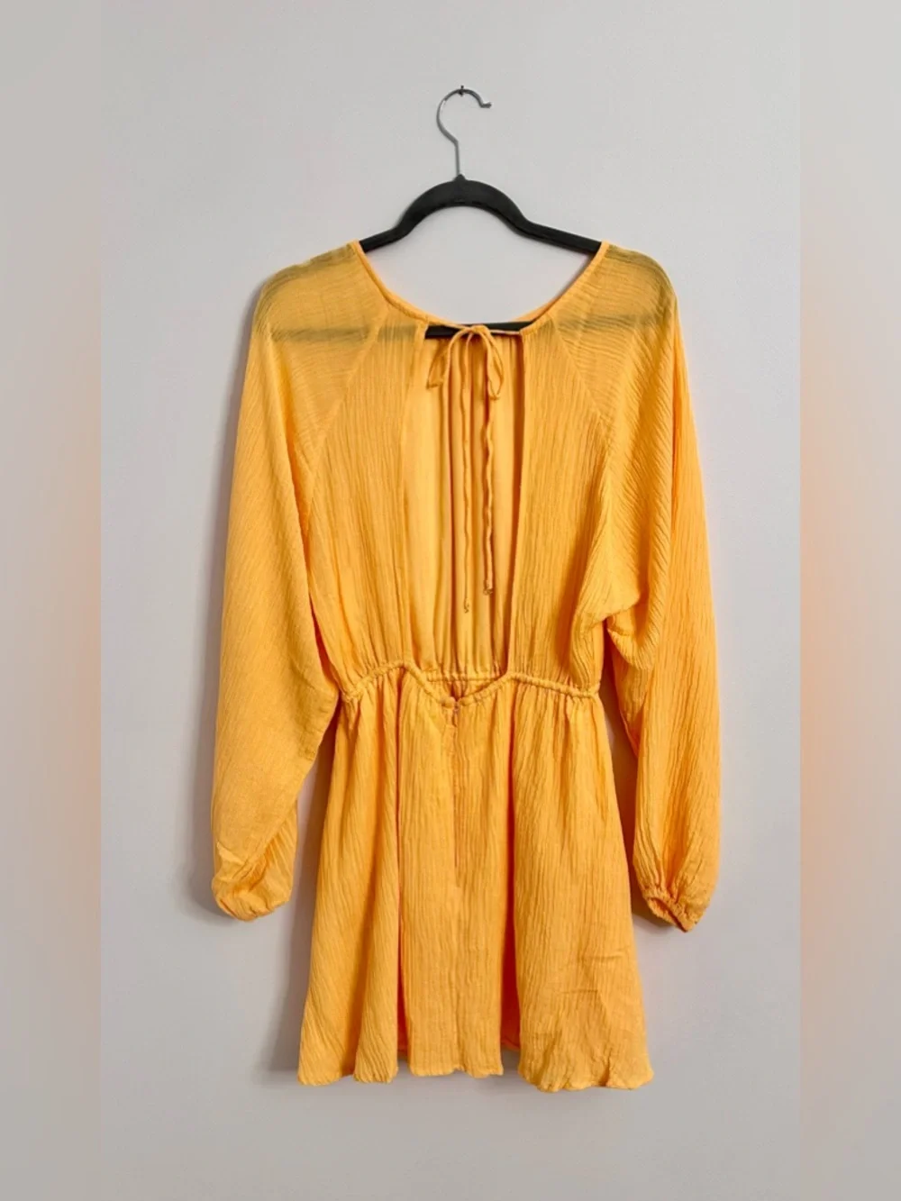 Faithfull the Brand Linen Gauze Mini Dress Yellow Open Back Resort Size 8 NWT - Picture 5 of 10